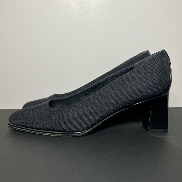 Womens STUART WEITZMAN Black Square Toe Block Heel Pumps / Size 7 Medium - Picture 3 of 8